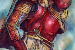 dnd, fantasy, watercolour, illustration, red phantom, knight, plate armour, all red, transparent, veins of golden light
