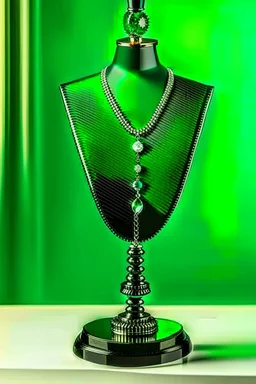 dark green velvet Necklace Mannequin Stand on a luxury table