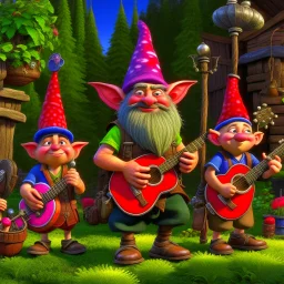 The Fizzlebottom Bunch is family folk band of gnomes. They play stringed instruments and sing lots of silly songs. They are known for great family fun all over the kingdom of Aeredon. They have posters all over town advertising their newest tour.