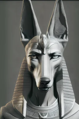 male face of the mythical gods Anubis, black and white face straight view