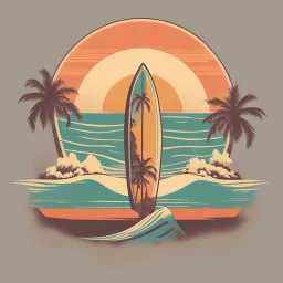 Design a t-shirt that embodies the spirit of retro surf culture. Use vintage-inspired surfboard designs, palm trees, sunsets, and beach scenes to create a design that reflects the laid-back and carefree vibes of the surfing scene in the '60s and '70s., perfect composition, beautiful detailed intricate insanely detailed octane render trending on artstation, 8 k artistic photography, photorealistic concept art, soft natural volumetric cinematic perfect light, chiaroscuro