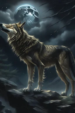 "Generate an AI-enhanced image of a majestic howling wolf under the moonlight. Capture the essence of the wild, emphasizing the details of the wolf's fur, the moonlit landscape, and the atmospheric elements that evoke a sense of mystery and power. Let the AI bring to life the primal beauty of a wolf's howl in this visually stunning artwork."