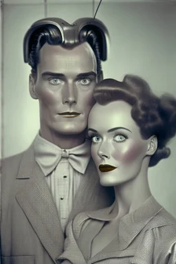 american dream portrait hansome man and a robot wife1950s