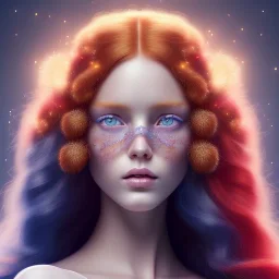 Perfect flawless Beautiful red-haired girl with gorgeous long curly hair and blue eyes in a wreath of hyper-realistic Rowan on her head, no mistakes, flawless painting, beautiful art, realistic, hyper-realistic, life-like; by Ricardo Chavez-Mendez; Deep Colors; 8K