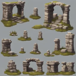 Ancient stone ruins game asset, no background