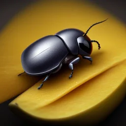 Little beetle flying above banana , 8k photo realistic