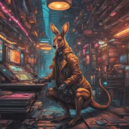 Kangaroo cyberpunk cómic art calidad ultra maximalista full body