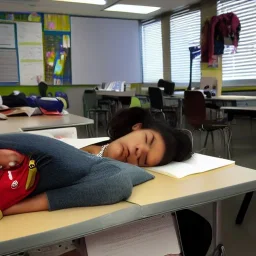 Bored girl sleeping in class