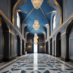 luxury hall ,tiled blue and gray large floor,