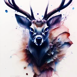 deer , nest, face, 3D, leaning pose, watercolor illustration by <agnes cecile> <Yoji Shinkawa>,