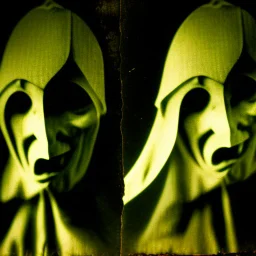 Daguerrotype close up some mysterious figures, odd background, cinematic, Hieronymus Bosch, Max Ernst vegetal life, rotten, ambient light, ghost, cry