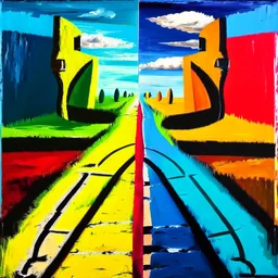 two roads diverged , art, oil colors, bright, picasso, masterpiece