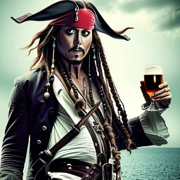 Captain Jack Sparrow Cheering with a beer in his hand