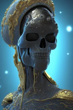 black male African alien, cracks in the voodoo head, wicked, diamond eyes, crown, blood, 8k, finely detailed, photo realistic, Boris Vallejo style turquoise skull head gold dragon space alien rain skeleton gold tooth silver helmet silver space suit spaceships