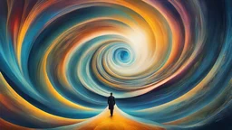 Solitary man, abstract vortex, graceful descent, otherworldly convergence, vibrant and surreal palette, digital masterpiece, inspired by Dali's surrealism, intricate details, high-quality rendering