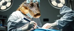 doctor that looks like a crocodile doing operation on patient