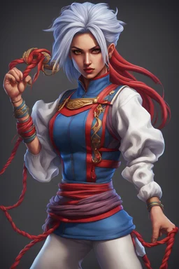 turkish woman warrior as a puppeteer with thread powers,turkish culture on her outfit,Hunter X Hunter Style,Jojo Style,Street Fighter Style,Mortal Kombat Style, Tekken Style, King Of Fighters Style,2000s Cartoon Style,killer instinct style,2000s Anime Style,Rap Fashion Style,Street Wear Style,Adult Swim Style,Final Fantasy Style, Todd Mcfarlane Style,Guillermo Del Toro Style,Mike Mignola Style.