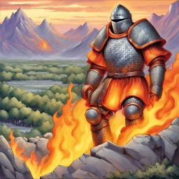 fantasy 90's tcg art of chainmail magma knight