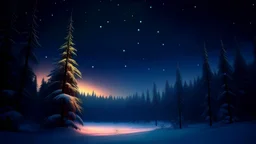christmas time,photo of a snowy fir forest,christmas trees,, midnight hour,fireflies,lakeside,8k, volumetric lighting, Dramatic scene,splash color,