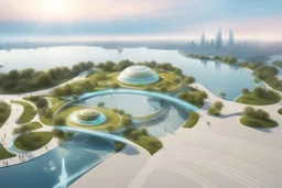 тематический парк города будущего 2050, сказка, сияние, абстракция, вид с высоты птичьего полета, прогулочный парк