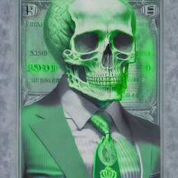 a head and shoulders portrait of a skeleton dressed in a three-piece suit as the president of the united states, based on us currency, united states one dollar bill, shades of green, line ink green drawing, real-life, colors match the united states one dollar bill, realistic, robotic,