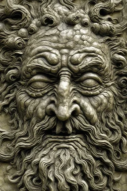 sculpture of a king face with curly hair decayed and rotting with grotesque proportions and imagery. abstract grotesqueries, detailed texture, surreal , biomechanical design, by hr giger and beksinski
