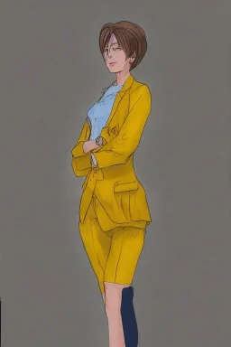 Portrait lady, full body shot, full-color medium shot YellowAcademia