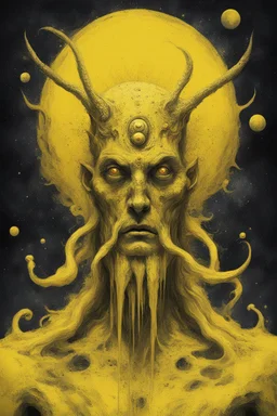 yellow god of ballance inhumane cosmic horror yellow paint