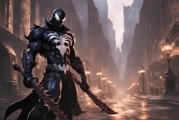 Venom in 8k solo leveling shadow artstyle, Shredder them, full body, intricate details, highly detailed, high details, detailed portrait, masterpiece,ultra detailed, ultra quality