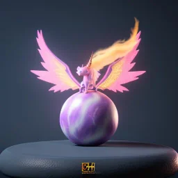 CM küre içinde fantastik unicorn ateşli kanatları olan