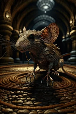 terrifying winged rat with rattle snake head on underground bone bridge, in the style of fantasy movies, photorealistic, shot on Hasselblad h6d-400c, zeiss prime lens, bokeh like f/0.8, tilt-shift lens 8k, high detail, smooth render, down-light, unreal engine 5, cinema 4d, HDR, dust effect, vivid colors