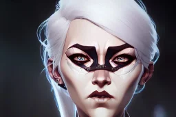 portrait fantasy mechanical woman pearl white hair blind eyes