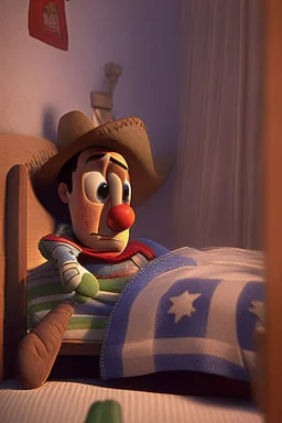 Woody from Toy Story going to bed