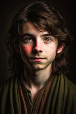 A portrait of a young elf, a wizard, brown hair,
