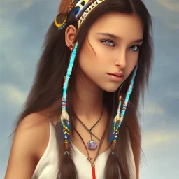 Native American girl, cute, beautiful, long hair, brown eyes, black hair, smiling, tan skin