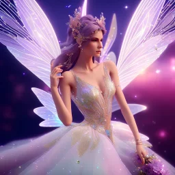 beautiful fairy in a galactic ambiance, transparent wings, delicate colors, finely tuned detail, ultra high definition, 8 k, unreal engine 5, ultra sharp focus