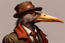 arafed bird wearing a hat and jacket with a long beak, from witcher (2021), portrait photoreal, taking tobacco snuff, trending on artstatio, from the game pathologic 2, 2 0 1 4. modern attire, thomas