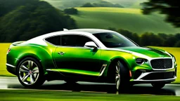 A sleek (((Bentley Camaro))), its iconic silhouette elegantly contorted, cutting through a (sunny, open field), desktop wallpaper, rear view