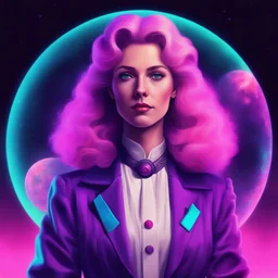 alice bernardoni as a master of the Cosmos, in a retrowave style