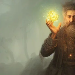 Insanely detailed photograph of an “D&D twilight cleric holding glowing D20” with intricate detailed beard,high and tight hair cut,40 years old, intricate clothing, hyperdetailed painting by Ismail Inceoglu Huang Guangjian and Dan Witz CGSociety ZBrush Central fantasy art album cover art,8K, hdr, mysterious, flickeringlights ,Stoic