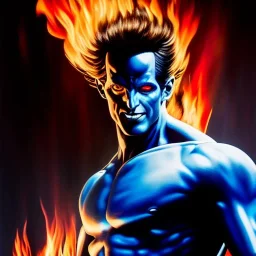 Ultra detailed fullbody Portrait in oil on canvas of X-Men Nightcrawler merges with Ghostrider on fire ,intense stare,extremely detailed digital painting, extremely detailed face,crystal clear Big eyes, mystical colors ,perfectly centered image, perfect composition, rim light, beautiful lighting,masterpiece,8k, stunning scene, raytracing, anatomically correct, in the style of robert e howard and Ken Kelley and Ohrai Noriyoshi and Simon Bisley and tomzj1