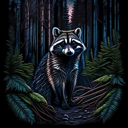 Drawing of a raccoon in the woods full body vectorized hyperdetailed 4k