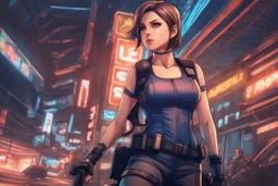 jill valentine in 2D anime artstyle, neon effect, full body, intricate details, highly detailed, high details, detailed portrait, masterpiece,ultra detailed, ultra quality