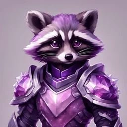 Raccoon Amethyst pink and purple in color and covered in crystal grey and Amethyst armor, masterpiece, best quality , in anime portrait art style