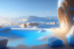 lightblue landscape with little bright diamond and soft lihgt beam