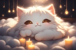 cute anime chibi cat sleeping in a dark room in candlelight Weight:1 heavenly sunshine beams divine bright soft focus holy in the clouds Weight:0.9