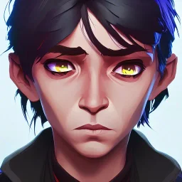 Portrait of a 9 year old warlock boy with enchanting eyes Nick Harris style