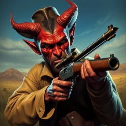 Western devil with a scoped old timey rifle fantasy art