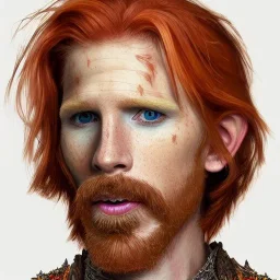 Portrait of Courtney Gains as a ruggedly handsome but joyful roguish pirate, charismatic, attractive male, masculine, perfect, precisely detailed, lightly freckled face, meticulously detailed multi-hued ginger carrot colored cherry fire red hair; Malachai of the corn; fantasy, intricate, elegant, highly detailed, digital painting, artstation, concept art, matte, sharp focus, illustration, art by artgerm and greg rutkowski and alphonse mucha