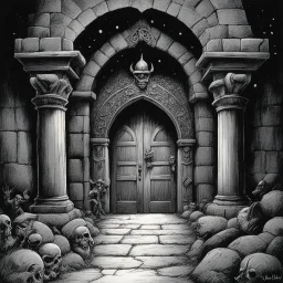 [art by Jack Davis] in the world of Darkness Has Many Doorways, where Hell is paved with good intentions, there exists a realm shrouded in mystery and fear. It is a place where the line between reality and fantasy blurs, where nightmares take form and darkness reigns supreme. a fortress of black stone and shadowy secrets: within its walls, the most powerful sorcerers and warlocks gather, their intentions as murky as the depths of the abyss.